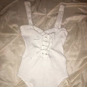 White lace up ribbed bodysuit